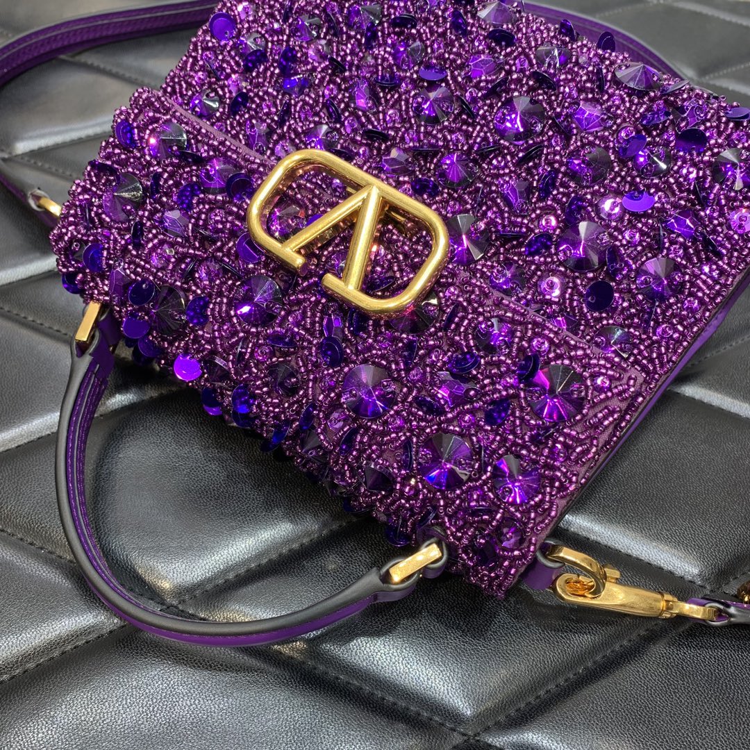 Valentino Garavani Vsling Mini Handbag Entirely Covered in Purple Rhinestones 